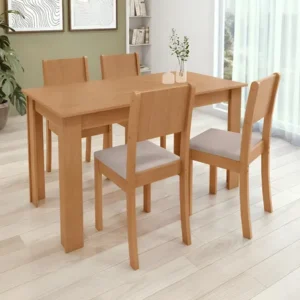 Conjunto sala de jantar com 4 cadeiras grupo lopas easy line cor amêndoa amendoa clean liso