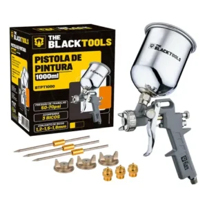 Pistola pintura gravidade caneca 1000 ml rosca 1/4 btpt1000 the black tools prateado