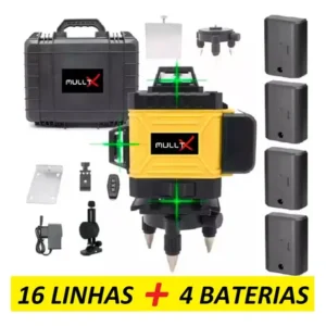 Nível laser 4d mulltx 16 linhas verde recarregável 30m com maleta