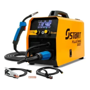 Máquina inversora de solda sinérgica start flux mig 200a 3 em 1 tig mma com gás e tocha euro conector fluxmig 200 amarelo 220v