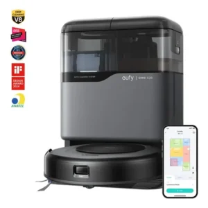 Robô aspirador eufy omni c20 3 em 1 estação tudo um sucção 7000pa corpo ultrafino 8,5cm esvaziamento limpeza e... preto
