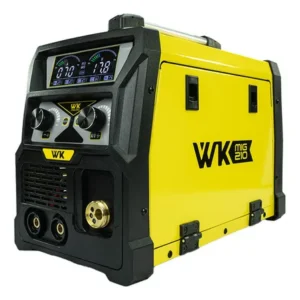 Máquina de solda inversora wk 210a mig mma tig lift 3 em 1 igbt com e sem gás amarelo 220v