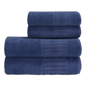 Jogo de toalha banho 4 peças 100 algodão 400 gr/m loft camesa azul-marinho liso