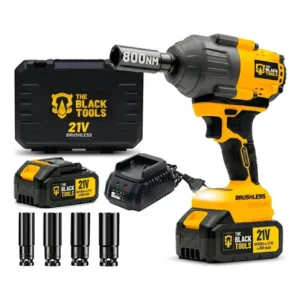 Parafusadeira chave de impacto a bateria lítio 21v motor brushless 800nm 80kgf.m tb21ix the black tools preto e amarelo 127/220v 60hz