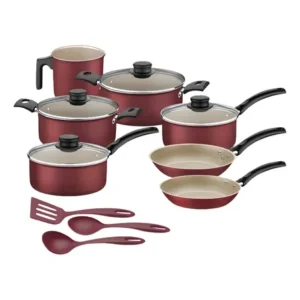 Jogo de panelas tramontina turim em alumínio com revestimento interno e externo antiaderente starflon max vermelho 10 peças vermelho/bege