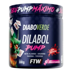 Pré treino dilabol pump diabo verde sem cafeína pote 300g sabor bala de framboesa - ftw