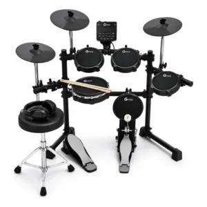 Kit bateria eletrônica completa groove drums edg500 5 pads peles mesh 3 pratos profissional sensibilidade aro + banco fone de ouvido preto