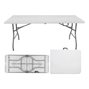 Mesa dobrável resistente portátil retangular vira maleta 1,80m camping praia cor branco tbt1800 the black tools