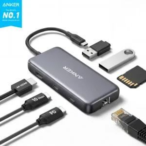 Adaptador usb-c hub anker 8 em 1 transferência 100w hdmi 4k 60hz 10gbps & 2 usb-a ethernet leitor de cartões memória micro sd e compatível com mac windows etc gris