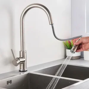 Torneira para pia cozinha bancada gourmet monocomando escovada acabamento aço inox 304 cor prateado escovado winda