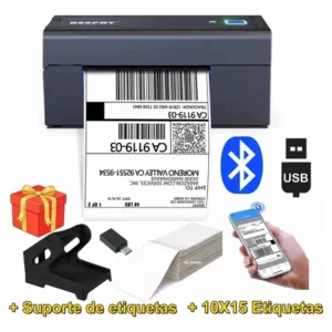 Impressora térmica bluetooth usb 110mm código de barras e etiquetas + suporte etiqueta adesivas 10 x 15 cm portátil... cinzento escuro