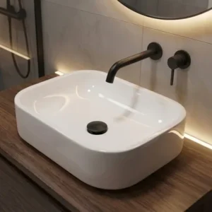 Cuba pia de apoio sobrepor 37x27cm branca para banheiro lavabo armário gabinete suspenso luce - sos acabamentos by orcia branco brilhante