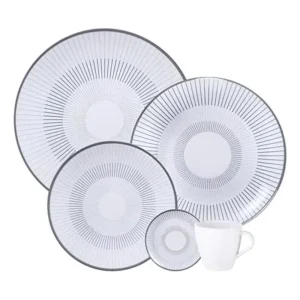 Aparelho de jantar tramontina griz porcelana decorada 20 peças branco com cinza liso
