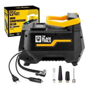 Compressor de ar elétrico portátil 120w encher pneu carro moto bicicleta tcm100 the black tools preto e amarelo 127/220v 60hz monofásica