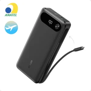 Power bank anker carregador portátil de 20000mah com cabo usb-c integrado 3 portas e carregamento rápido 87w compatível macbook iphone samsung switch outros preto