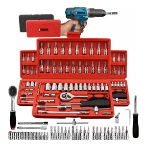 Kit chave catraca soquete 46 peças indufer em cromo vanádio, para manutenção de carros e motos