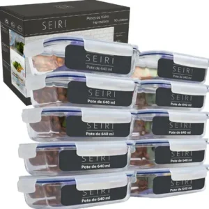Kit 10 pote de vidro marmita hermético 640ml freezer fitness azul-escuro