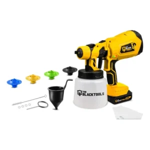 Pistola de pintura pulverizadora portátil hvlp tinta 1l 5 bicos bateria 21v tpp21a the black tools amarelo e preto 127/220v