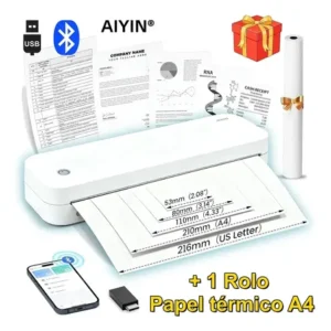 Impressora termica portátil a4 + 1 rolo papel bluetooth usb 203dpi a5 2800mah com 127v/220v impressora... branco