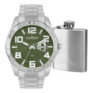 Kit relógio condor masculino speed prata - co2117aw/k4v verde prateado