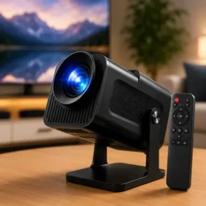Projetor hy320 hardline smart tv android wifi 6 390 ansi lumens full hd suporte 4k hdmi bluetooth hy 320 85-200 polegadas alto falante com controle remoto bivolt portátil preto 127/220v