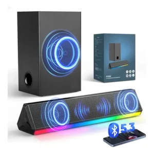Soundbar barra de som com subwoofer 120w rms home theater para tv blutooth 5.3 sound bar 2.1 canais preto 127/220v