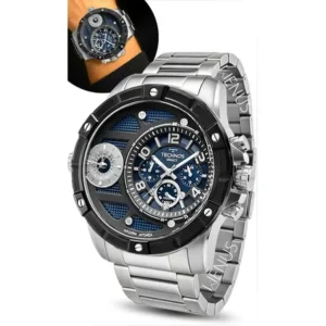 Relógio technos masculino cronógrafo lunha legacy aço inoxidável cor prata prova d'água prateado preto azul-escuro