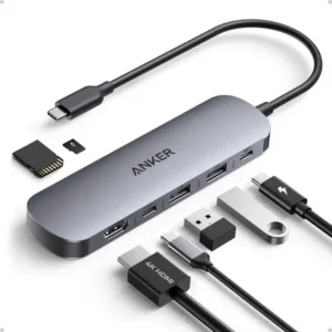 Hub usb c 7 portas em 1 anker adaptador multiporta para notebook, hdmi 4k@60hz, até 85w, 3 usb-a e usb-c 3.0,... prateado