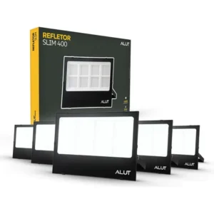 Kit 5 refletor led slim 400w 6500k 110v/220v bivolt alut preto branco-frio 127/220v