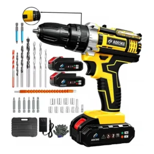 Parafusadeira e furadeira de impacto adeske hs-t66 20v sem fio, kit com 2 baterias maleta amarelo 127/220v 50hz/60hz