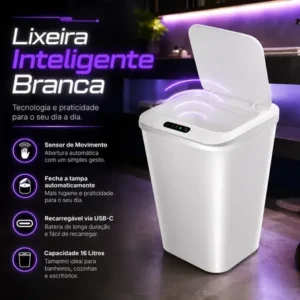 Lixeira inteligente automática smart 16l branco recarregável sensor banheiro cozinha moderna