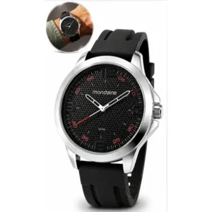 Relógio mondaine masculino de pulso analógico quartzo pulseira silicone confortável preto prata prova d'água 50 metros prateado