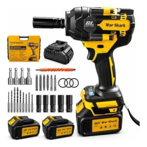 1500 n.m chave de impacto profissional 48v brushless 2 baterias 4000ma war shark bivolt parafusadeira e furadeira maleta acessórios alta potência motor sem escovas amarelo 127/220v 60hz