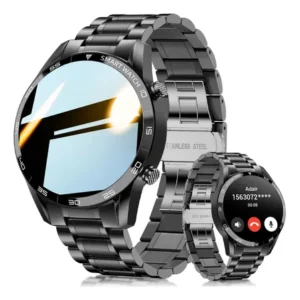 Smartwatch foxbox sport com tela de 1.39 para homens, resistente à água, pulseira em aço e monitor cardíaco preto aços inoxidáveis