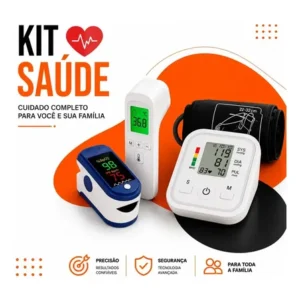 Kit saúde 3 em 1: aparelho de pressão, oxímetro dedo e termômetro infravermelho hold on branco