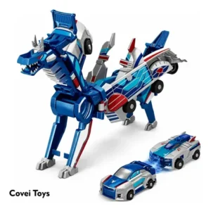 Brinquedo infantil carrinho 2 em 1 transforma dragão azul covei toys