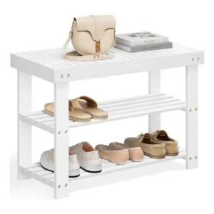 Songmics sapateira banco de bambu, hall organizadora com assento, para sapatos resistente, 45,3 x 70,1 28,7 cm, suporta até 130 kg, branca branco