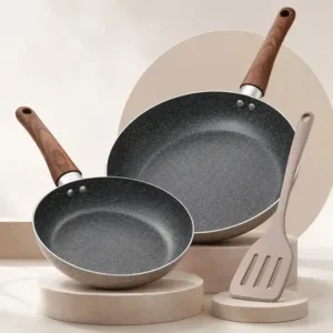 Kit frigideiras antiaderente em revestimento cerâmica nhame 20 e 24cm com espátula para fogão de indução gás cinza granito - livre pfoa