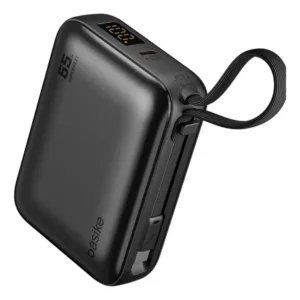 Power bank basike 20000mah com carregamento rápido de 65w e cabo usb-c para notebooks preto-b