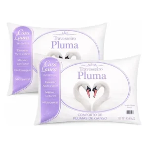 Kit 02 travesseiros antialérgico pluma de ganso 70cm x 50cm cor branco