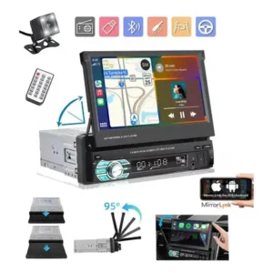 Central multimídia mp5 universal retrátil 7'' bt 1din mirror-link espelha c/ câmera ré prata