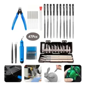 Kit 47 de acessorios ferramentas completo para impressão 3d manuais orginal novo estilete pinças agulha inox agulhas limpeza bico alicate bambu labs 0.2/0.25/0.3/0.35/0.4mm acabamento cinza