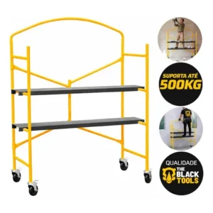 Andaime dobrável portátil suporta até 500kg profissional com 2 plataformas bad1000 the black tools
