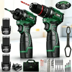 Kit chave de impacto e parafusadeira kilian ethan brushless com 3 baterias acessórios profissionais verde-escuro 127/220v 50 hz/60 hz