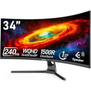 Monitor gamer gawfolk curvo 34 ultrawide wqhd 240hz, com freesync e alto-falantes preto 127/220v