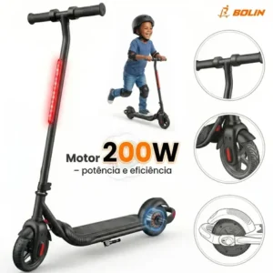 Patinete elétrico bolin ks203 dobrável com luzes led para crianças preto