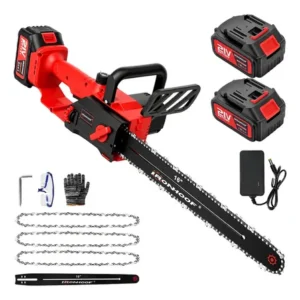 Motoserra eletrica 16 polegadas portátil brushless 2 bateria 3 corrente vermelho 127/220v 60hz