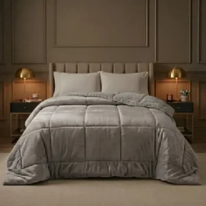 Coberdrom edredom casal sherpa dupla face plush 600 fios cinza lisa
