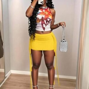 Slaydiva women's yellow summer sweet& crochet fringe mini skirt,bohemian ibiza style music festival party wear,club night,day pool beach wearslaydiva wear