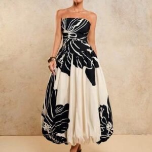 Cosmina women's elegant ruched printed dress, suitable for banquet, spring/summer/autumn/wintercosmina spring/summer/autumn/winter